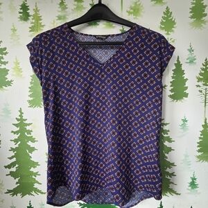 Express Women's Blue Patterned Top